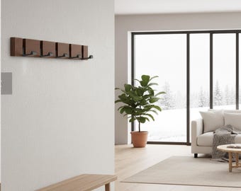 Piano Key Coat Rack – Walnut-colored Bamboo Modern Wall Mounted Hook Organizer | Foldable Entryway