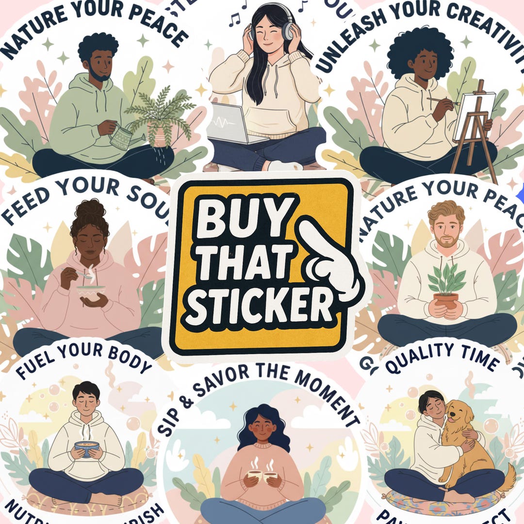 Self Care Motivational Stickers PNG Bundle | Aesthetic Wellness Digital ...