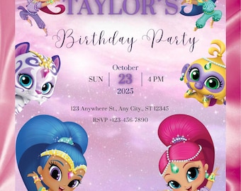 Shimmer and Shine Geburtstagseinladung | Dschinn-Party, bearbeitbar (Digitaler Download)
