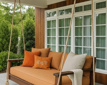 Planos para construir un columpio de porche: Banco colgante moderno grande para exteriores (Descarga en PDF)