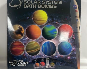 Solar System Bath Bombs – Educational Kids Bath Time Set with Fact Cards – 9 Planet Bath Bombs – NASA Space Theme Gift