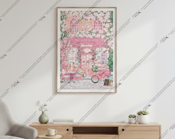 Pink Bookshop Floral Art Print Poster A1 A2 A3 Wall Decor Fast Delivery
