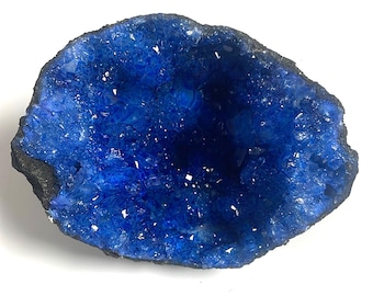 Blue Dyed Geode Crystal Pair Split Open Quartz Display Specimen UK