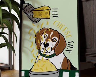 Beagle Painting, The Cheese Tax, Beagle Art Print, Dog Lover Gift, Cheap Wall Art, Dogs Prints, dog lovers gift, dogs wall art, tricolour