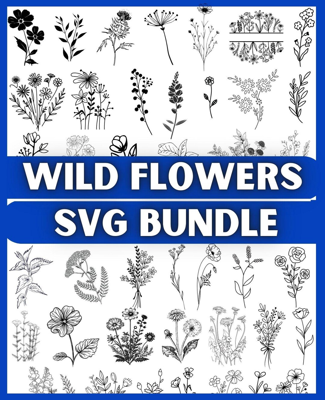 Wildflower SVG Bundle, Floral Line Art SVG, Hand Drawn Botanical ...