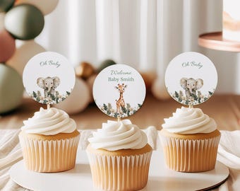 Safari Baby Shower Cupcake Toppers, Jungle Animals Party Decor, Printable, Instant Download