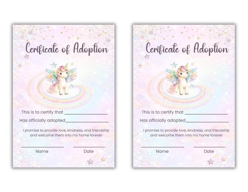 Adopt a Unicorn, Printable Sign and Adoption Certificate - Etsy