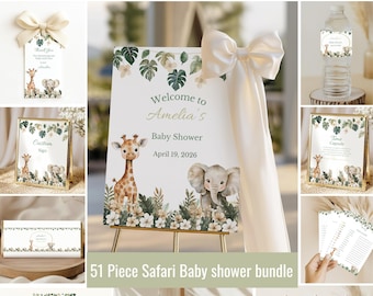 Safari Baby Shower Mega Bundle, Jungle Animals Decor (Instant Download)