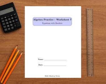 Algebra Worksheet 7 -Equations with Brackets - Beginner - Math Mastery Series (Digital Download)