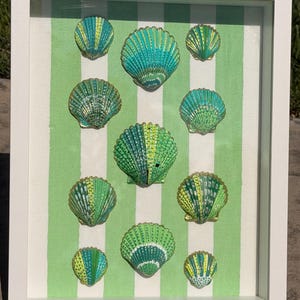 Custom Hand Painted Shell Artwork: green with gold accents “Luck of the Coast”