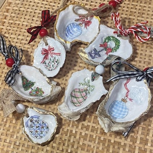 Christmas  Oyster Shell Holiday Ornaments or Wine Tags - Coastal Christmas