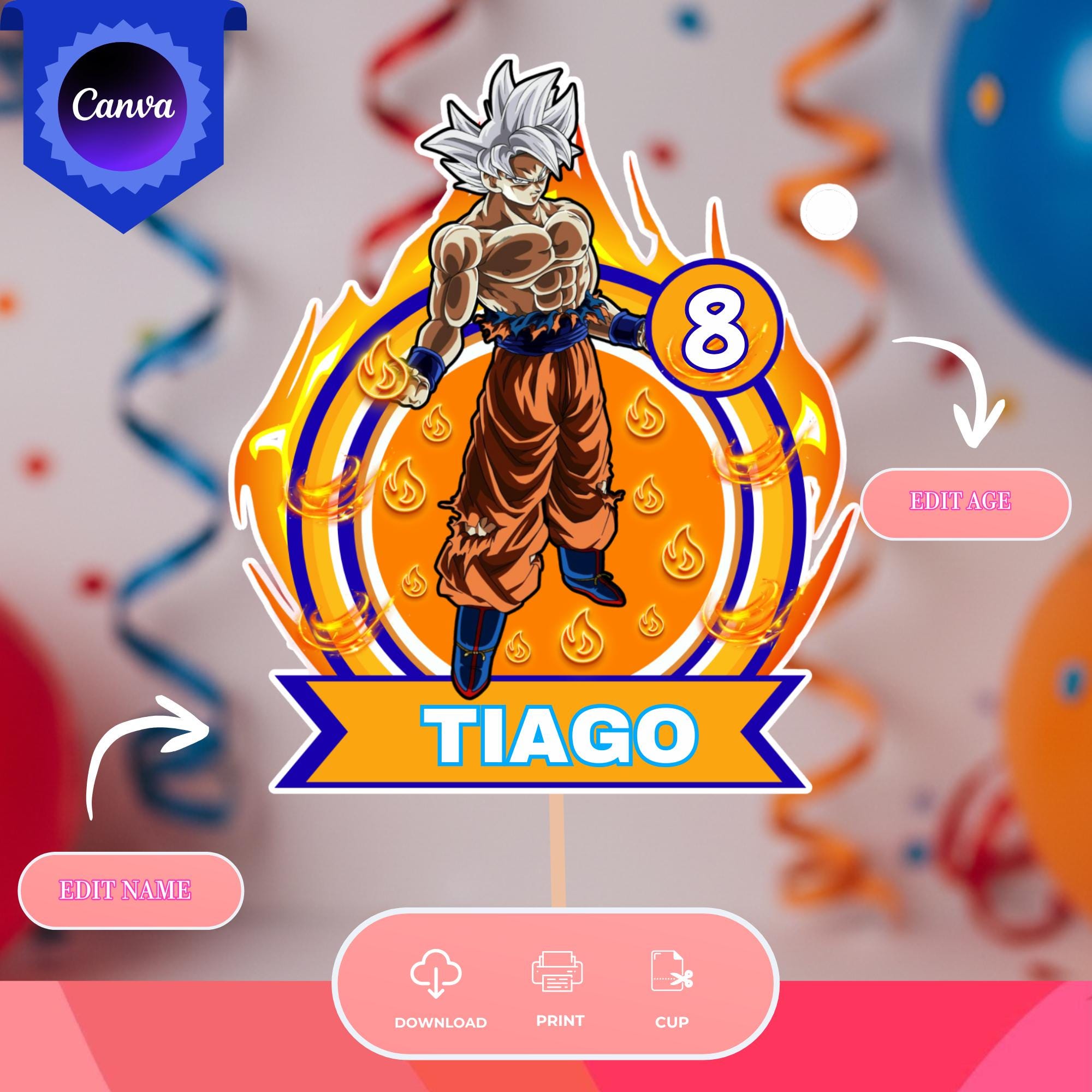 Topper De Pastel Dragon Ball Z Personalizable En Canva: Decoración Para ...