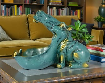Resin Hippo Key Bowl • Quirky Animal Entryway Organizer