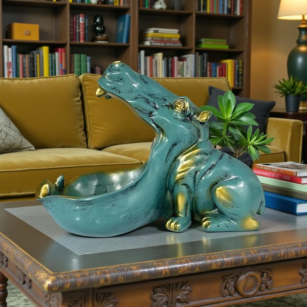 Resin Hippo Key Bowl • Quirky Animal Entryway Organizer