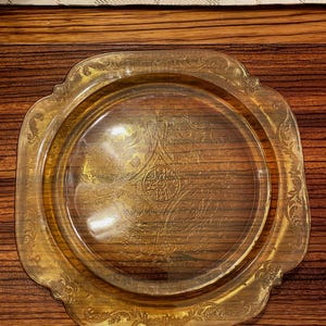 Vintage ambergeel vierkant bord met rollen, 10,5 inch