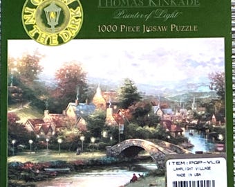 Thomas Kincaid “Lamplight Village” Glow-in-the-Dark Puzzle, 1000 Pieces, Vintage
