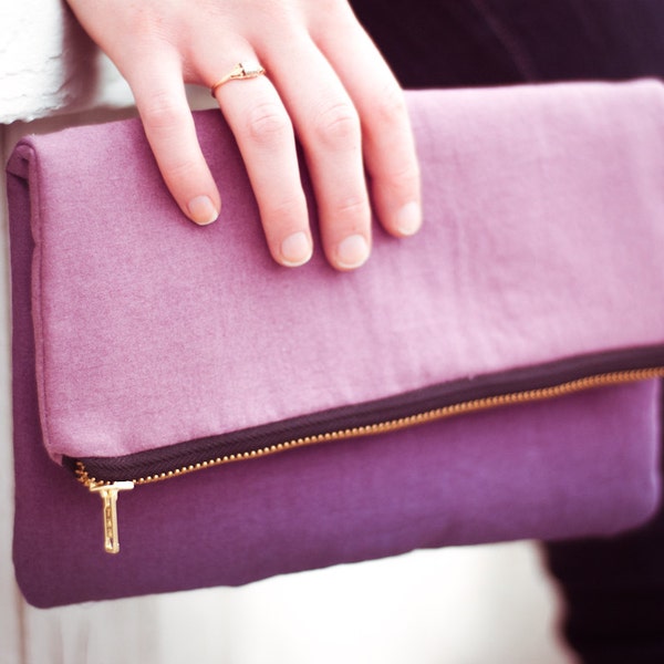 Plum purple ombre foldover clutch