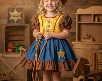 Woody Dress, Toy Story Inspired Cosplay Dress, Handmade Sheriff Birthday Outfit, Rodeo Cowgirl Dress, Cowboy Costume, Girls Clothing