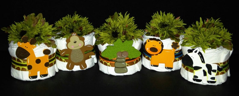 Diaper Cake Is Sold Separately! 5 PC Mini-Jungle Safari Centerpiece Set Baby Shower Decorations