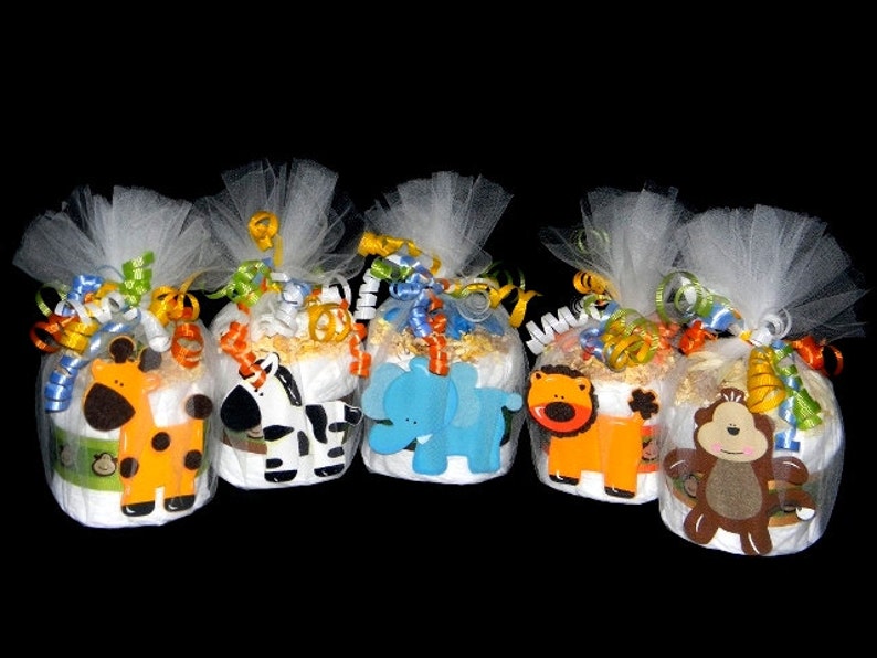 Diaper Cake Is Sold Separately! 5 PC Mini-Jungle Safari Centerpiece Set Baby Shower Decorations