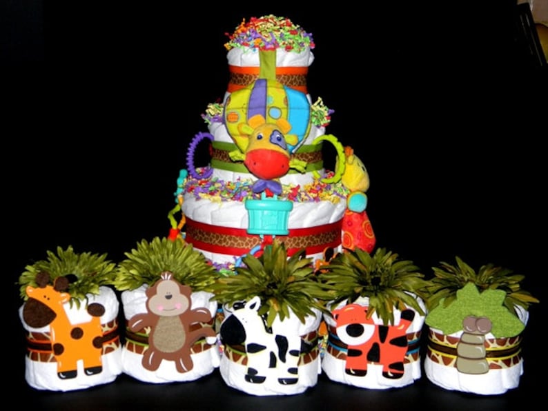 Diaper Cake Is Sold Separately! 5 PC Mini-Jungle Safari Centerpiece Set Baby Shower Decorations
