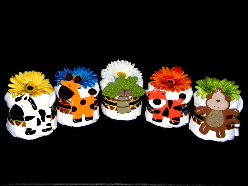 Diaper Cake Is Sold Separately! 5 PC Mini-Jungle Safari Centerpiece Set Baby Shower Decorations