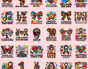 Pacote de imagens PNG para conscientização sobre o autismo: Desenhos de peças de quebra-cabeça (Download digital) 300 dpi