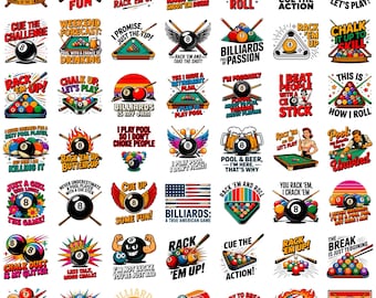 Paquete de imágenes prediseñadas de billar: tiburón de billar divertido PNG SVG (descarga digital)