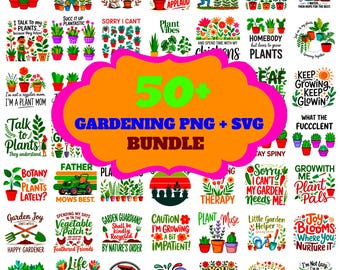 50+ Gardening Bundle – Plant Lover Clipart & SVG Designs | Garden Quotes | 300 dpi Digital Download