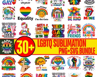 30+ LGBTQ Pride Sublimation Designs: Rainbow Equality PNG SVG (Digital Download)