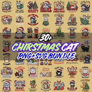 Meowy Christmas PNG SVG Bundle | Holiday Cat Clipart | Digital Download