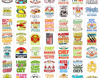 Chef PNG Bundle | Funny Kitchen Quotes & Clipart | Printable Food Designs for T-Shirts
