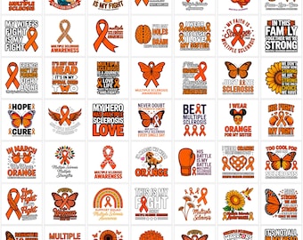 Multiple Sclerosis Awareness PNG Bundle | Orange Ribbon MS Warrior Design | Digital Download