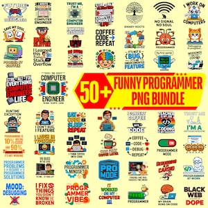 50+ divertenti pacchetti di programmatori / umorismo sulla codifica png / sviluppatore di software / regalo di programmazione 14x14 300 DPI