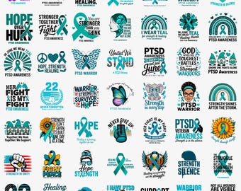 PTSD Awareness PNG & SVG Bundle | mental health shirt | strength in silence | teal ribbon
