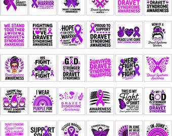 Sensibilisation au syndrome de Dravet PNG SVG | Design guerrier rétro groovy | Ruban violet tournesol | Sublimation Cricut