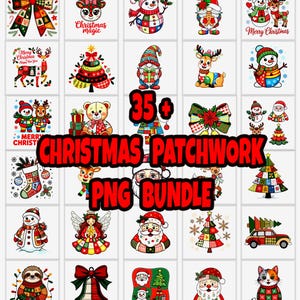 35 Christmas Patchwork Bundle PNG & SVG | Holiday Digital Clipart | Folk Art Winter Sublimation Designs