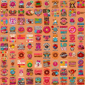 100+ Donut Clipart | PNG Designs | 14x14" 300 DPI | Kawaii Aufkleber | Essen Zitate T-Shirt