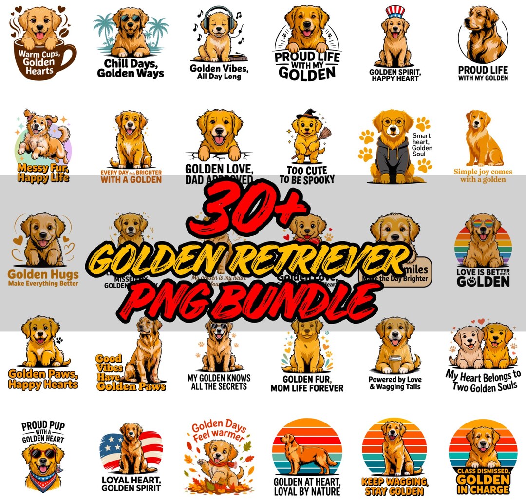 Golden Retriever SVG PNG Clipart: Dog Lover Designs (300 DPI) - Etsy