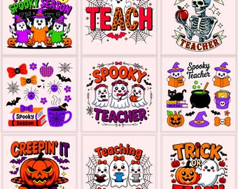 Diseños de camisetas de Halloween para profesores espeluznantes: 9 gráficos PNG (descarga digital)