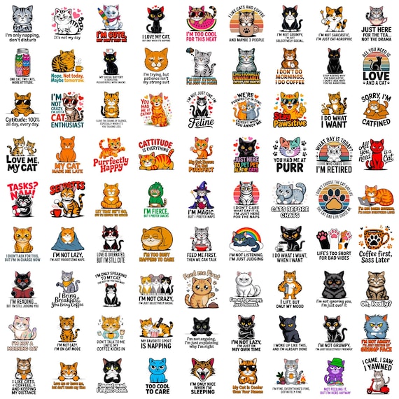 Funny Cat PNG Bundle | Sarcastic Kitty Quotes, Pet Lover Humor, and Crazy Animal Design