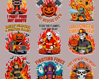 Halloween Firefighter Bundle – 9 PNG & SVG | Fire Rescue Crew Spooky Art