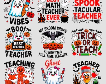 Paquete de Halloween para maestros: 9 imágenes PNG y SVG / Spooky Era / Clipart de calabaza fantasma