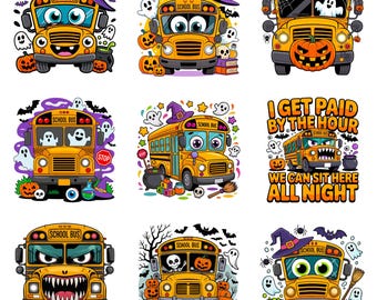 Paquete PNG de Halloween de conductor de autobús: Diseños de sublimación espeluznantes (descarga digital)
