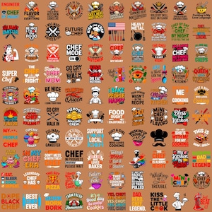 Paquete de imágenes prediseñadas de chef (más de 100) / Frases divertidas de cocina / Paquete de sublimación para cocina