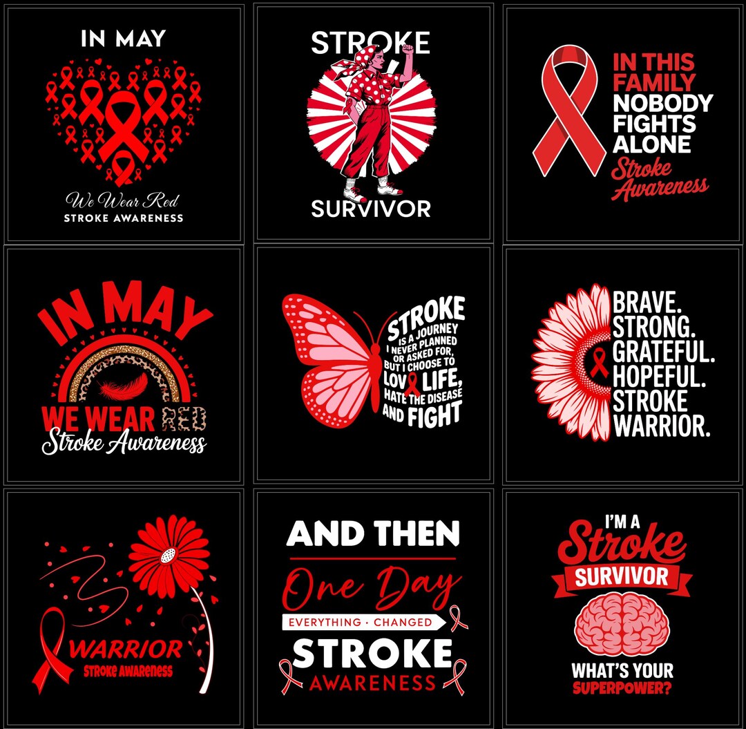 Stroke Awareness PNG SVG Bundle | Red Ribbon Survivor Warrior Support ...