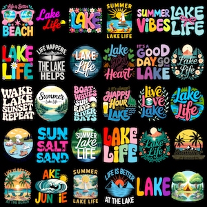 Sommarsjö Svg-paket | 30+ Retro Png Clipart | Campingskjortakonst