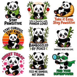 Panda PNG & SVG Designs | Stay Pawsitive Graphics | 300 DPI Sublimation Files | Clipart Bundle