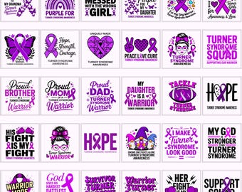 Paquete de SVG y PNG del síndrome de Turner / Cura de leopardo, paz y amor / Diseño de lazo morado / Camiseta de concientización