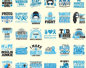 Diabetes Warrior SVG PNG Bundle | Awareness Ribbon Graphic | Cricut Sublimation Download | Support Design